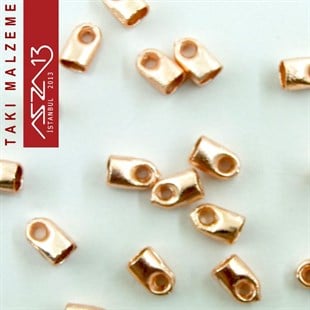 Rose Altın Kaplamalı 6,5x4 mm Pirinç Döküm Kordon-Zincir Sonu Kapsül / Paket İçeriği 10 Adet