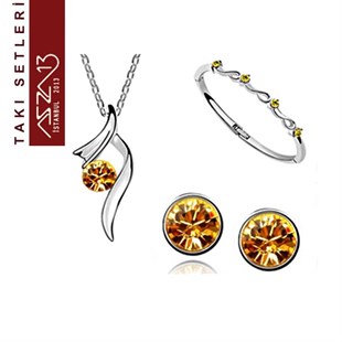 Swarovski Hyacinth Taşlı Kolye, Bileklik, Küpe Seti
