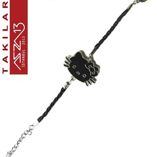 Hello Kitty Figürlü Siyah Mineli Bileklik