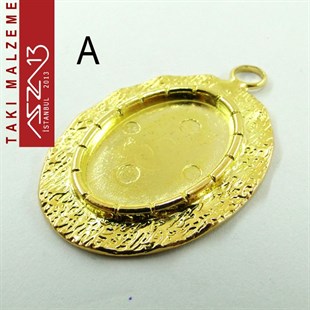 Altın - Gümüş Kaplamalı 42x28 mm Oval Kaboşon Yuva, Taş Ölçüsü 23x16 mm / Paket İçeriği 1 Adet