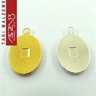 Altın - Gümüş Kaplamalı 34x22 mm Oval Kaboşon Yuva, Taş Ölçüsü 23x16 mm / Paket İçeriği 1 Adet