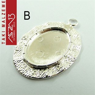 Altın - Gümüş Kaplamalı 42x28 mm Oval Kaboşon Yuva, Taş Ölçüsü 23x16 mm / Paket İçeriği 1 Adet