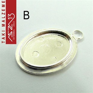 Altın - Gümüş Kaplamalı 35x23 mm Oval Kaboşon Yuva, Taş Ölçüsü 23x16 mm / Paket İçeriği 1 Adet