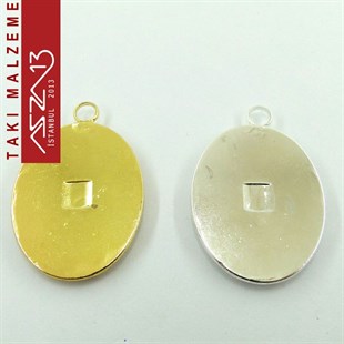 Altın - Gümüş Kaplamalı 42x28 mm Oval Kaboşon Yuva, Taş Ölçüsü 23x16 mm / Paket İçeriği 1 Adet