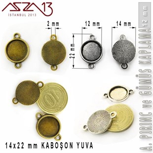 Antik Pirinç ve Gümüş Kaplamalı 12 mm Kaboşon Yuva / Paket İçeriği 5 Adet