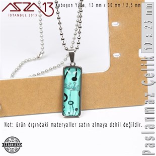 316L Çelik - 13x30 mm Kolye Klipsli - Şeffaf Kaboşon Cam Taş ve Yuva / 1 Adet