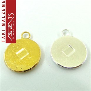 Altın - Gümüş Kaplamalı 27x22 mm Yuvarlak Kaboşon Yuva, Taş Ölçüsü 16 mm / Paket İçeriği 1 Adet