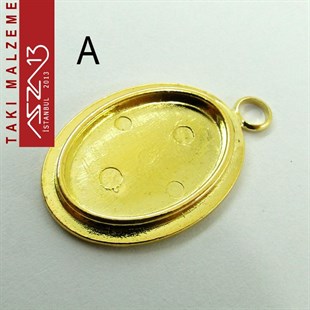 Altın - Gümüş Kaplamalı 35x23 mm Oval Kaboşon Yuva, Taş Ölçüsü 23x16 mm / Paket İçeriği 1 Adet