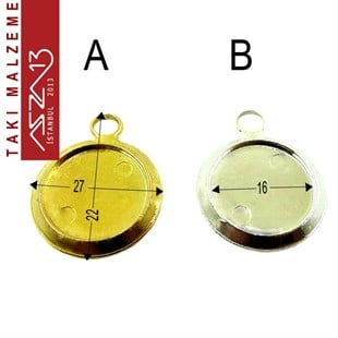 Altın - Gümüş Kaplamalı 27x22 mm Yuvarlak Kaboşon Yuva, Taş Ölçüsü 16 mm / Paket İçeriği 1 Adet