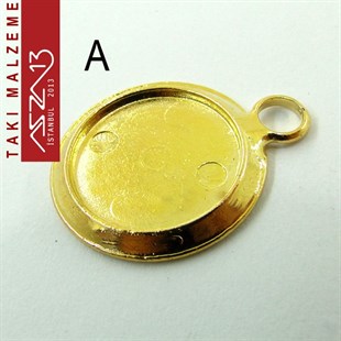 Altın - Gümüş Kaplamalı 27x22 mm Yuvarlak Kaboşon Yuva, Taş Ölçüsü 16 mm / Paket İçeriği 1 Adet