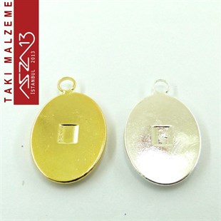 Altın - Gümüş Kaplamalı 35x23 mm Oval Kaboşon Yuva, Taş Ölçüsü 23x16 mm / Paket İçeriği 1 Adet