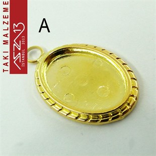 Altın - Gümüş Kaplamalı 34x22 mm Oval Kaboşon Yuva, Taş Ölçüsü 23x16 mm / Paket İçeriği 1 Adet