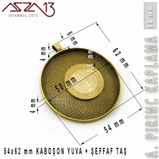 Antik Pirinç Kaplamalı 50 mm Kaboşon Yuva ve Şeffaf Cam / Paket İçeriği 1 Set
