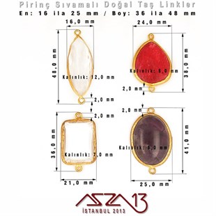 Altın Kaplama - Değişken Ölçülerde - Çift Kulplu - Doğal Taşlı Ara Malzeme / 1 Adet