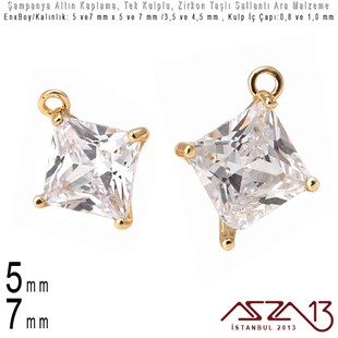 Şampanya Renk Altın Kaplama - 5 ve 7 mm Tek Kulplu - Zirkon Taşlı Ara Malzeme / 1 Adet