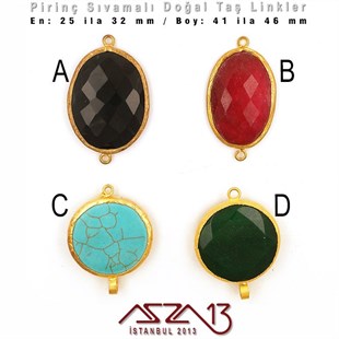 Altın Kaplama - Değişken Ölçülerde - Çift Kulplu - Doğal Taşlı Ara Malzeme / 1 Adet