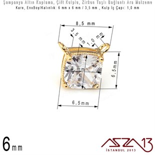 Şampanya Renk Altın Kaplama - 5 ve 6 mm Çift Kulplu - Zirkon Taşlı Ara Malzeme / 1 Adet
