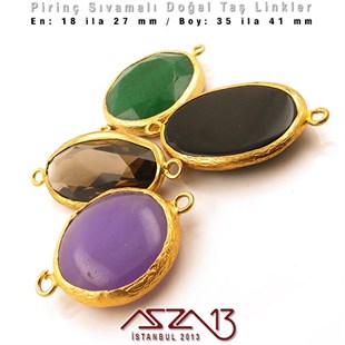 Altın Kaplama - Değişken Ölçülerde - Çift Kulplu - Doğal Taşlı Ara Malzeme / 1 Adet