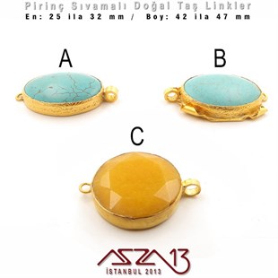 Altın Kaplama - Değişken Ölçülerde - Çift Kulplu - Doğal Taşlı Ara Malzeme / 1 Adet