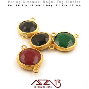 Altın Kaplama - Değişken Ölçülerde - Tek ve Çift Kulplu - Doğal Taşlı Ara Malzeme / 1 Adet