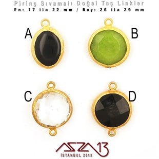 Altın Kaplama - Değişken Ölçülerde - Tek ve Çift Kulplu - Doğal Taşlı Ara Malzeme / 1 Adet