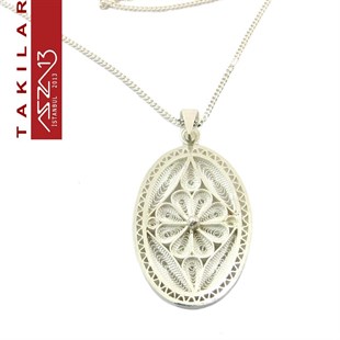 1,8x2,8 cm Oval 925 Gümüş Telkari Madalyon Kolye