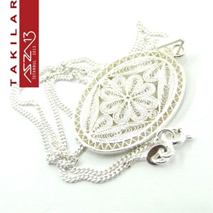 1,8x2,8 cm Oval 925 Gümüş Telkari Madalyon Kolye