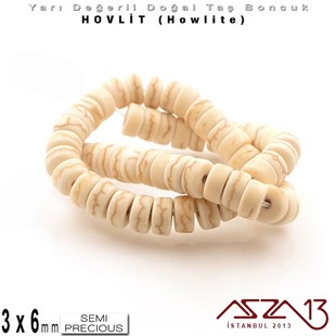 6 mm - Disk - Düz Yüzey - Kemik Hovlit (Howlite) Boncuk / 60 Adet