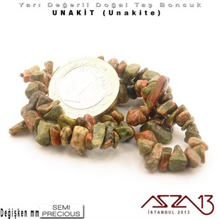 Değişken Ebatlarda - Kırık - Doğal Yüzey - Unakit (Unakite) Boncuk / 40 cm Dizi Şeklinde