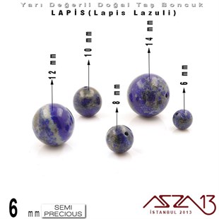 6 mm - Düz Yüzey - Yuvarlak - Lapis (Lapis Lazuli) / 13 Adet