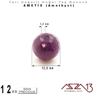 12 mm - Yuvarlak - Geodezik Yüzey - Ametis (Amethyst) / 5 Adet