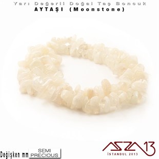 Değişken Ebatlarda - Kırık - Doğal Yüzey - Ay Taşı (Moonstone) Boncuk / 40 cm Dizi Şeklinde