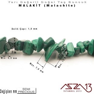 Değişken Ebatlarda - Kırık - Doğal Yüzey - Malakit (Malachite) Boncuk / 40 cm Dizi Şeklinde