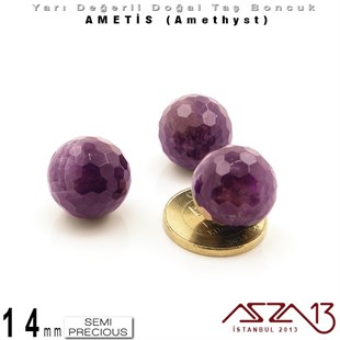 14 mm - Yuvarlak - Geodezik Yüzey - Ametis (Amethyst) / 3 Adet
