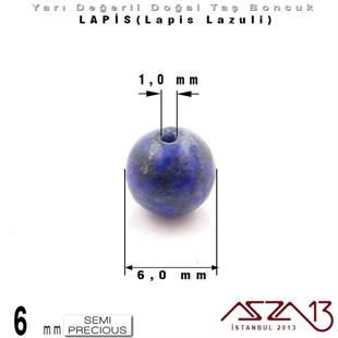 6 mm - Düz Yüzey - Yuvarlak - Lapis (Lapis Lazuli) / 13 Adet