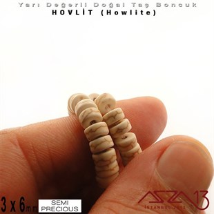 6 mm - Disk - Düz Yüzey - Kemik Hovlit (Howlite) Boncuk / 60 Adet