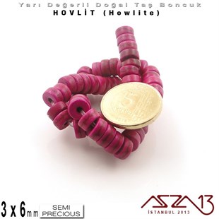 6 mm - Disk - Düz Yüzey - Açık Mor Hovlit (Howlite) Boncuk / 60 Adet