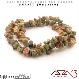 Değişken Ebatlarda - Kırık - Doğal Yüzey - Unakit (Unakite) Boncuk / 40 cm Dizi Şeklinde