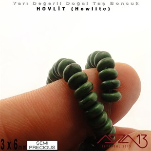 6 mm - Disk - Düz Yüzey - Yeşil Hovlit (Howlite) Boncuk / 60 Adet