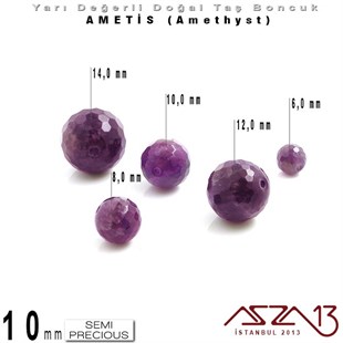 10 mm - Yuvarlak - Geodezik Yüzey - Ametis (Amethyst) / 7 Adet