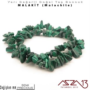 Değişken Ebatlarda - Kırık - Doğal Yüzey - Malakit (Malachite) Boncuk / 40 cm Dizi Şeklinde