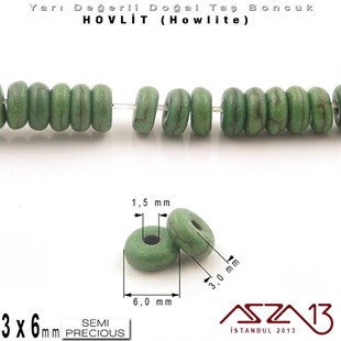 6 mm - Disk - Düz Yüzey - Yeşil Hovlit (Howlite) Boncuk / 60 Adet