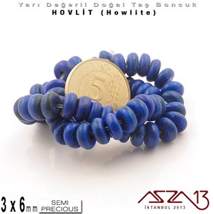 6 mm - Disk - Düz Yüzey - Koyu Mavi Hovlit (Howlite) Boncuk / 60 Adet