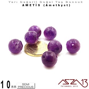 10 mm - Yuvarlak - Geodezik Yüzey - Ametis (Amethyst) / 7 Adet
