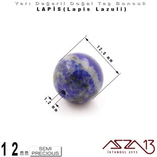 12 mm - Düz Yüzey - Yuvarlak - Lapis (Lapis Lazuli) / 5 Adet