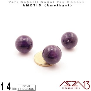 14 mm - Yuvarlak - Düz Yüzey - Ametis (Amethyst) / 3 Adet