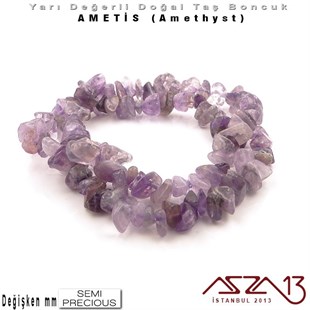 Değişken Ebatlarda - Kırık - Doğal Yüzey - Ametis (Amethyst) Boncuk / 40 cm Dizi Şeklinde