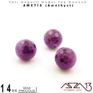 14 mm - Yuvarlak - Geodezik Yüzey - Ametis (Amethyst) / 3 Adet