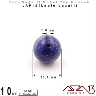 10 mm - Düz Yüzey - Yuvarlak - Lapis (Lapis Lazuli) / 7 Adet