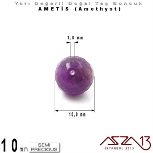 10 mm - Yuvarlak - Geodezik Yüzey - Ametis (Amethyst) / 7 Adet